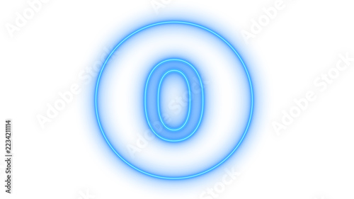 Obraz na plátně Glowing neon number zero icon isolated on transparent background