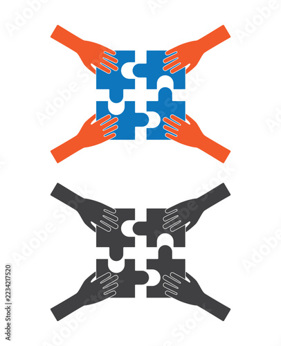 Teamwork Hands Assemble Puzzle Business Solution icon
