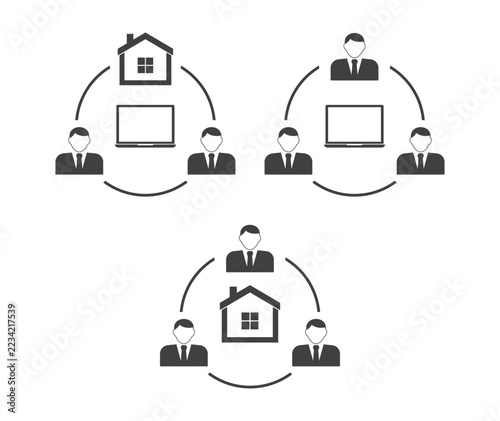 remote hybrid team work home icon