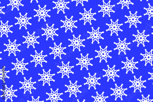 Christmas snowflake decoration design seamless diagonal pattern on blue background. Festive Xmas winter theme for greeting card.