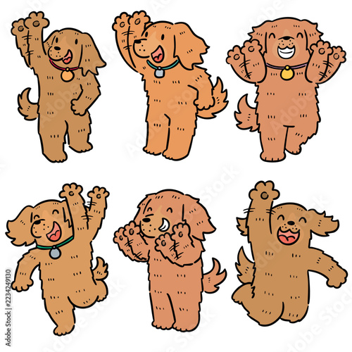 Cute golden retriever character waving goodbye hand drawn doodle style vector illustration