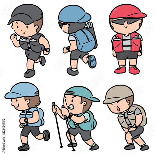 Trail runner and hiker character hand drawn doodle style vector illustration