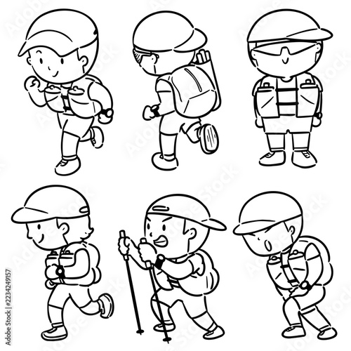 Trail runner and hiker character hand drawn doodle style vector illustration