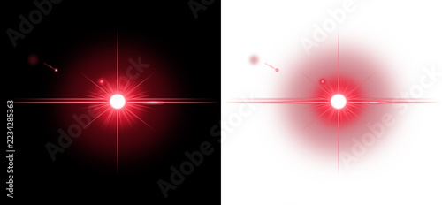Obraz na plátně Bright ruby red anamorphic lens flare with horizontal light streaks and glowing