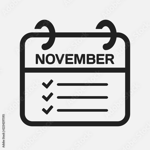 Icon calendar November month, to-do list checklist