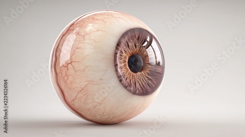 extremely detailed anatomical 3D rendering of a human eyeball shown in a clean cross sectional view, cornea, iris, lens, vitreous body and retina
