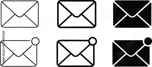 Envelope Mail Icon Set Featuring Thin Line Thick Line and Solid Glyph Notification Message Envelopes, Minimalist Line Art Isolated on White Background Vector Collection Editable Stroke