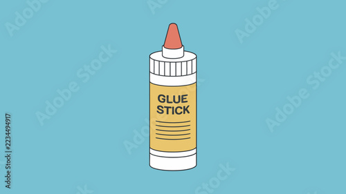 Flat Vector Illustration of an Adhesive Glue Stick Container Used for Arts Crafts and Office Projects Isolated on a Solid Blue Background
