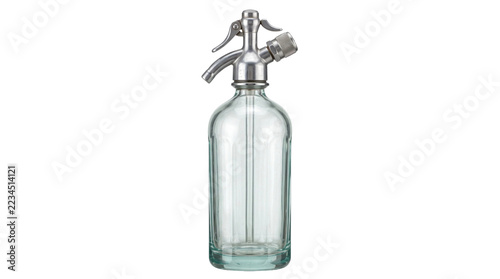 Fotografie Vintage glass soda siphon bottle with metal dispenser on a transparent backgroun