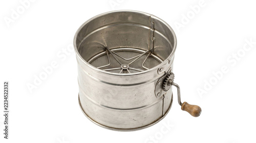 Obraz na plátně Vintage metal flour sifter with wooden handle on a transparent background