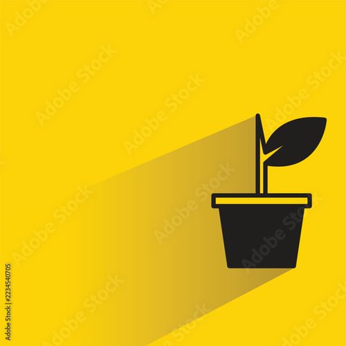 tree houseplant pot icon with shadow yellow background