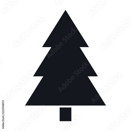 Black silhouette Christmas tree on white background