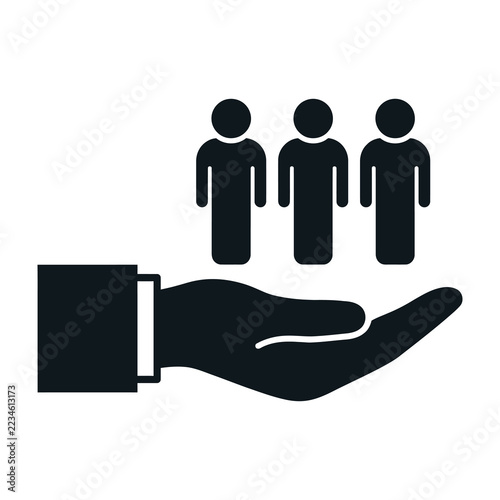 Hand holding three people icons business concept teamwork support