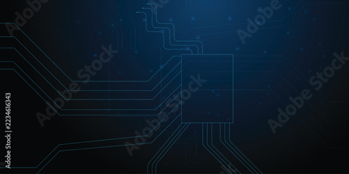 Abstract Dark Blue Technology Microchip Processor Background with Circuit Board Lines, Cyber Data Connection, Futuristic CPU Unit Pattern, Vector EPS 10 Illustration