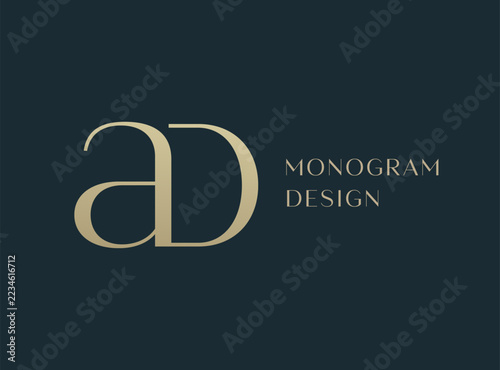 AD letter logo icon design. Classic style luxury initials monogram.