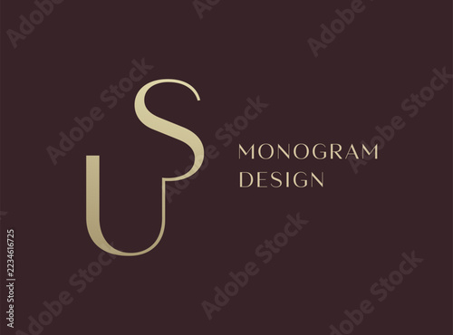SU or US letter logo icon design. Classic style luxury initials monogram.