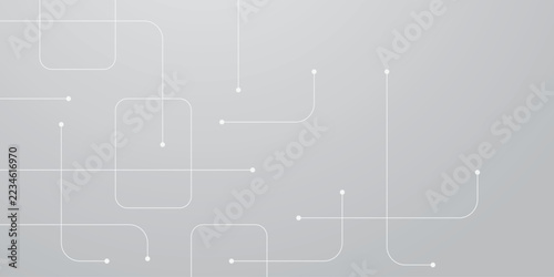 Abstract Light Grey Technology Background with Minimal White Circuit Lines, Digital Network Data Node Connection Pattern, Modern Clean Tech Banner, Vector EPS 10
