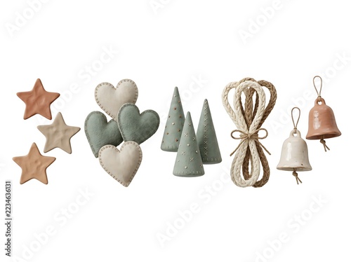 Set of ceramic christmas decorations including stars, hearts, trees, and bells