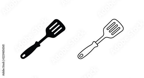 Obraz na plátně Black and white line art depictions of a kitchen spatula