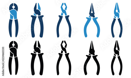 Professional pliers icons representing precise industrial repair in clean studio light.