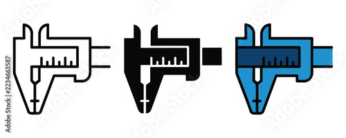 Accurate vernier caliper icons depicting precise measurements in professional studio light