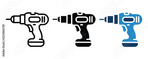 Efficient cordless power drill icons for professional repair work in bright studio light.