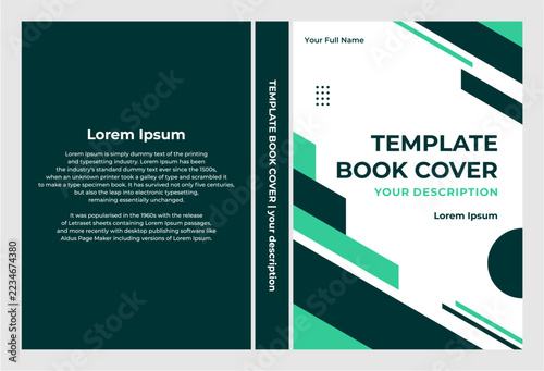 A modern geometric book cover template in green and white, featuring placeholder text and abstract shapes for a professional design.