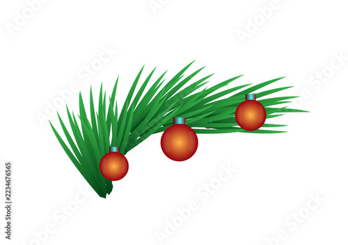 Christmas Evergreen Branch Red Bauble Gold Ornaments Icon Vector