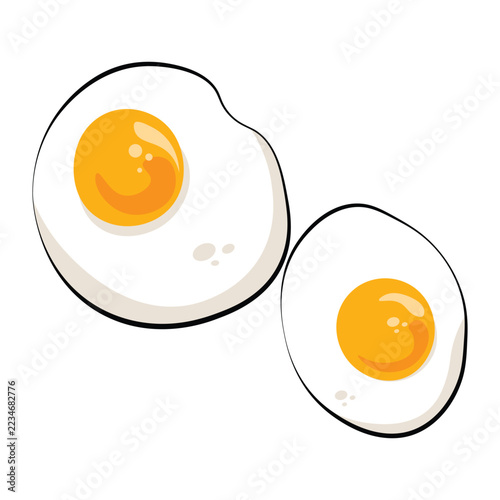Cute cartoon fried eggs vector illustration isolated on white background. Hand-drawn style sunny side up egg graphic for food design and menus