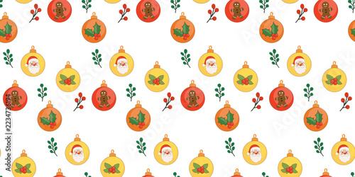 Christmas Wrapping Glass Ball Seamless Pattern. Funny Cartoon Retro Toy Element Textile Print. New Year Spruce Tree Ornament Fabric Art. Family Celebration Party Xmas Gift Wrap Paper