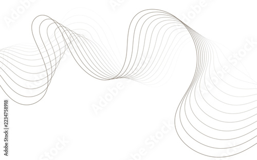 Minimalist grey wavy lines forming a dynamic curve pattern on clean white background.