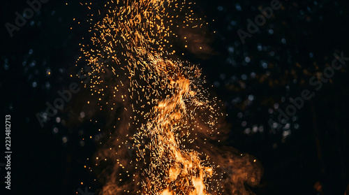 Fire Sparks Embers Glowing Against Dark Background Abstract Flame