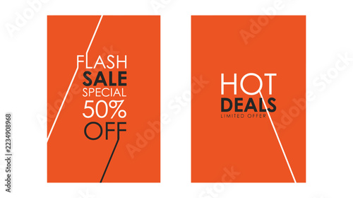 Black Friday hot flash deal poster pair in orange with bold sale headlines for quick promotions and impulse buyer campaigns