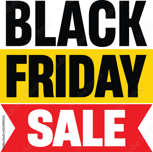 Black Friday sale promotional typography design with bold black, yellow, and red lettering