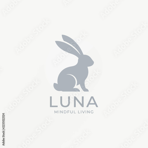Minimalist grey rabbit logo with text for mindful living and brand identity