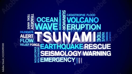 Tsunami animated word cloud-animation tag kinetic typography seamless loop.