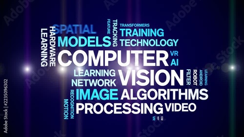 Computer Vision animated word cloud-animation tag kinetic typography seamless loop.