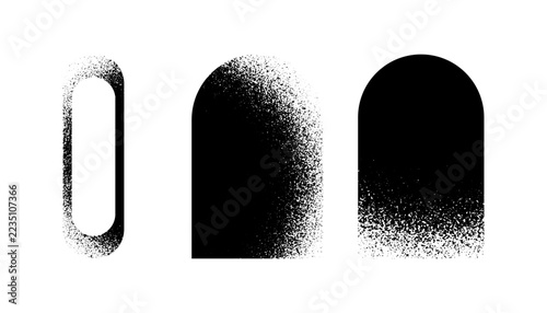 Grainy stipple texture abstract arch and shape design elements vector set