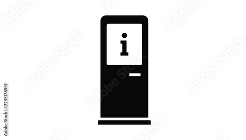Information kiosk terminal solid black icon representing digital help desk, customer service, or tourist guidance point.