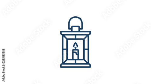 Minimalist outline icon of a classic lantern with a burning candle inside.