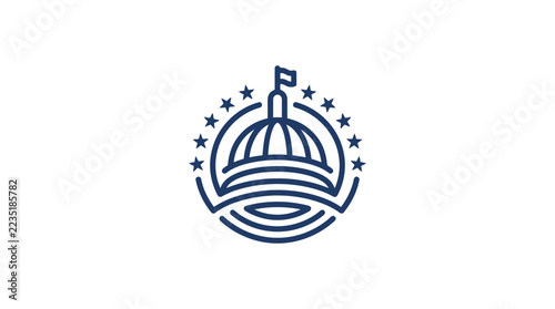 Minimalist outline icon of a government capitol building with stars.