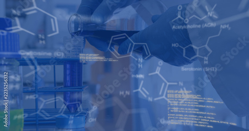 Image of data processing over scientist with test tube in lab