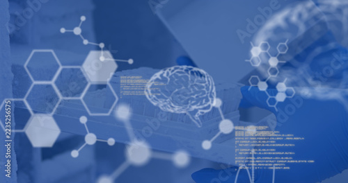 Image of science data processing over scientist in laboratory