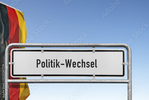 Obraz na plátně Politik-Wechsel in Deutschland: Symbolisches Metallschild mit Deutschlandfahne v