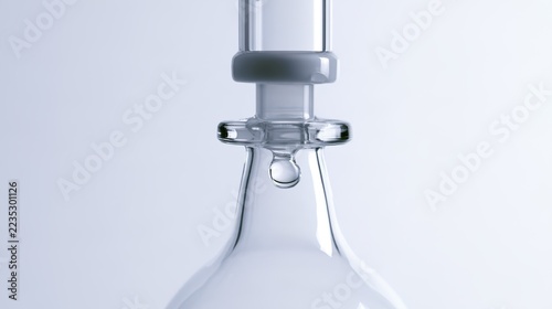 chamber. Extreme close-up of a clear droplet forming in a glass medical chamber. STEM education sheets, lab safety posters, designed for STEM education and laboratory safety posters.