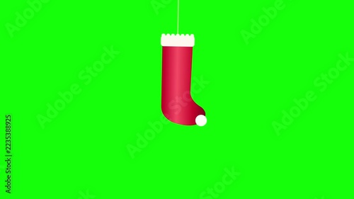 Festive Red Christmas Stocking Animation 4k Illustration Isolated on Green Screen Background