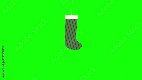 Striped Christmas Stocking Hanging Ornament Animation 4K Green Screen Background