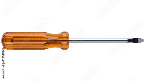 Orange translucent plastic handled flathead screwdriver, isolated on transparent background