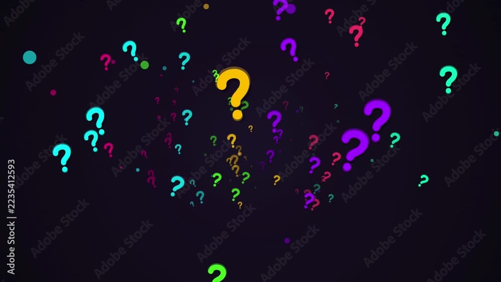 Question Thinking Background Colorful Question Marks Floating and Rotating in Dark Space, 3D Motion ...