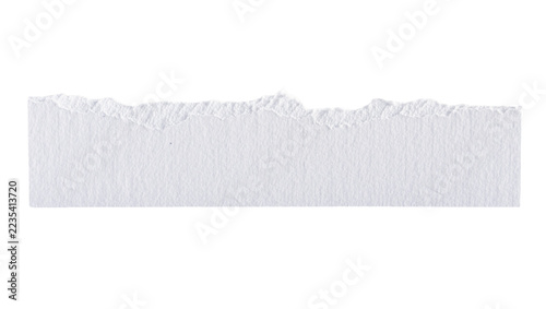Roughly torn white paper strip with textured surface, isolated on transparent background
